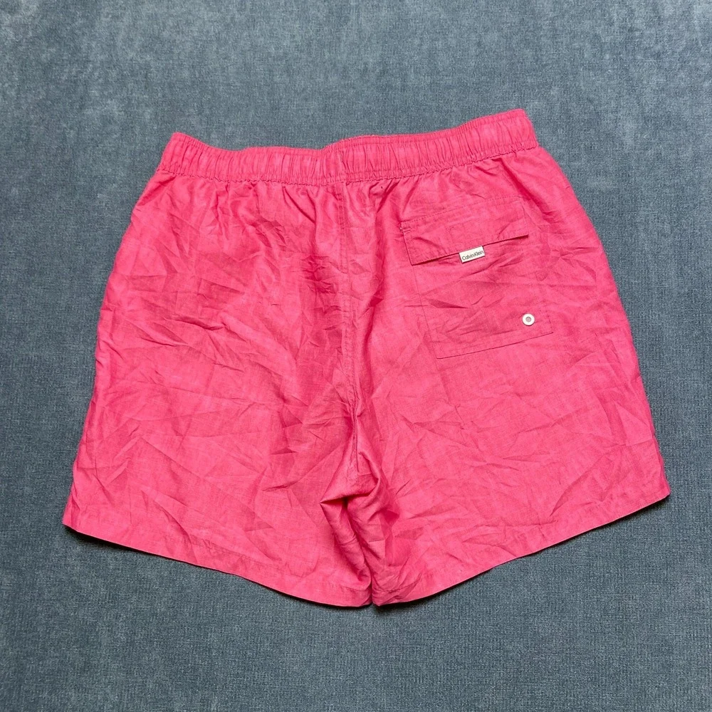 Calvin Klein Trunks Shorts Men Pink Logo Patch Drawstring Slash Pockets Swimwear